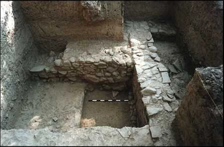 Fig. 4. Klonis excavation site: Midway through the excavation, with tops of Roman walls revealed.