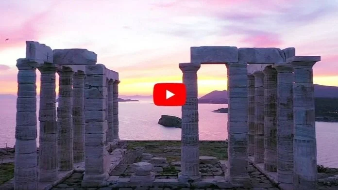 A spectacular drone video of the Temple of Poseidon captures the glory of the ancient monument situated at the southern tip of Attica, in cape Sounio.