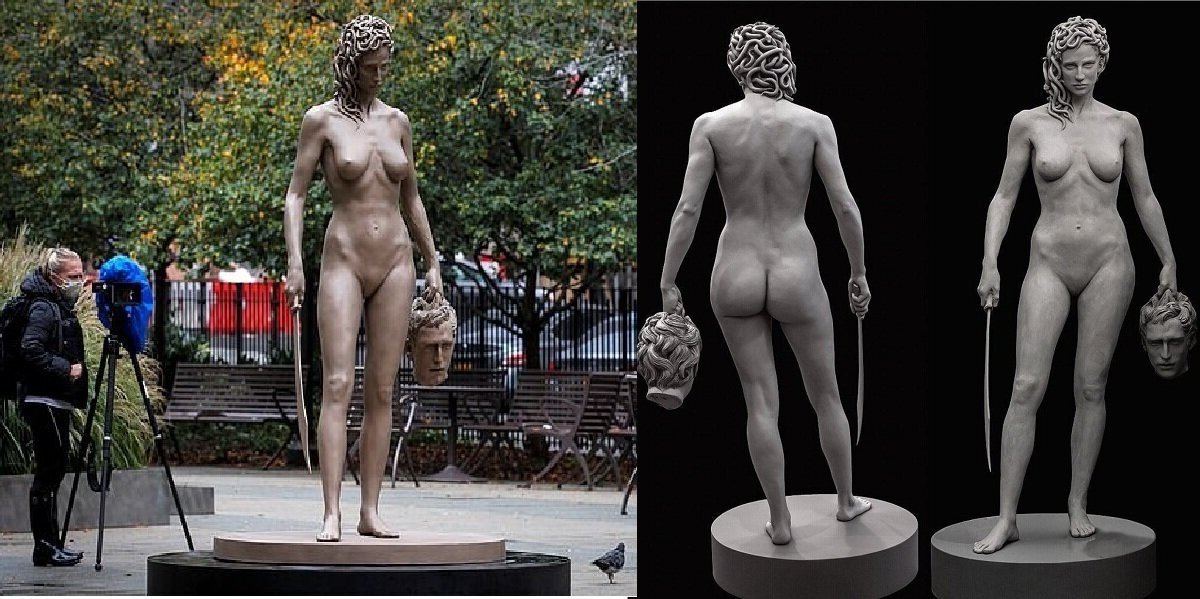 A 7-foot-tall bronze version of the famous sculpture "Medusa With The Head Of Perseus" was unveiled in Manhattan
