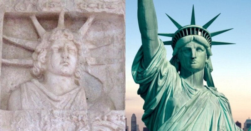 Left: Statue of Apollo - Right: Statue of Liberty