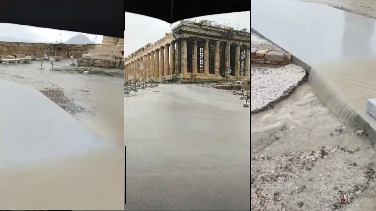 “Acropolis flooded”: First time in 2500 years due to cement paths (videos)