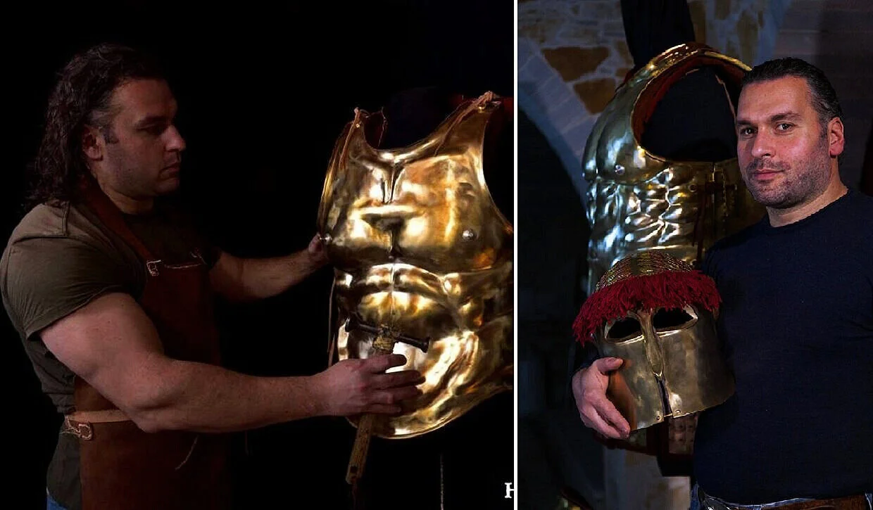 A modern blacksmith "brings to life" the armor of Alexander the Great and his father Philip II