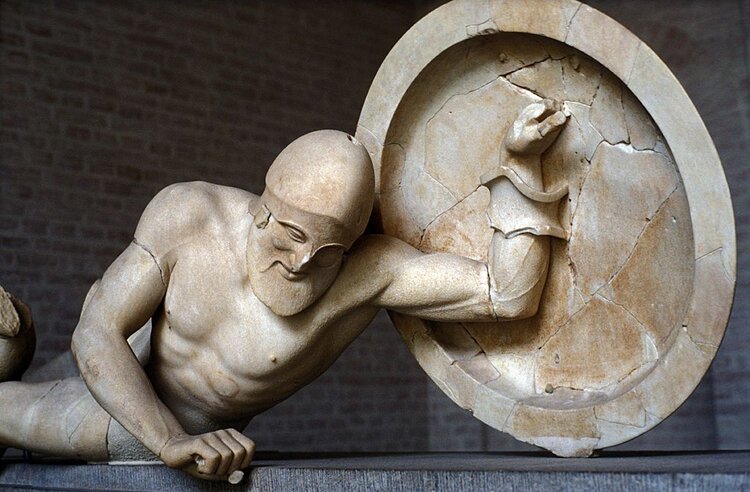 Sculpture of a fallen warrior from the temple of Aphaia at Aegina.