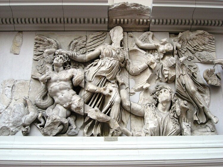 Pergamon Altar. Athena against the giant Alcyoneus.