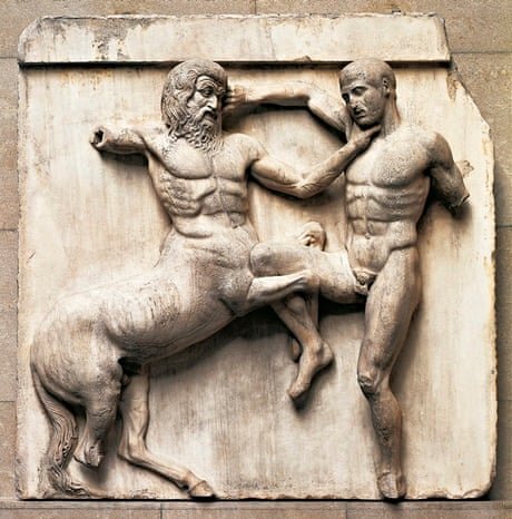 Metope from Parthenon, battle between Centaurs and Lapiths. Photograph: DEA/G Nimatallah/De Agostini/Getty Images