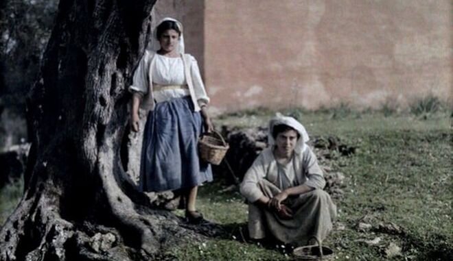   Two women picking olives, Corfu  