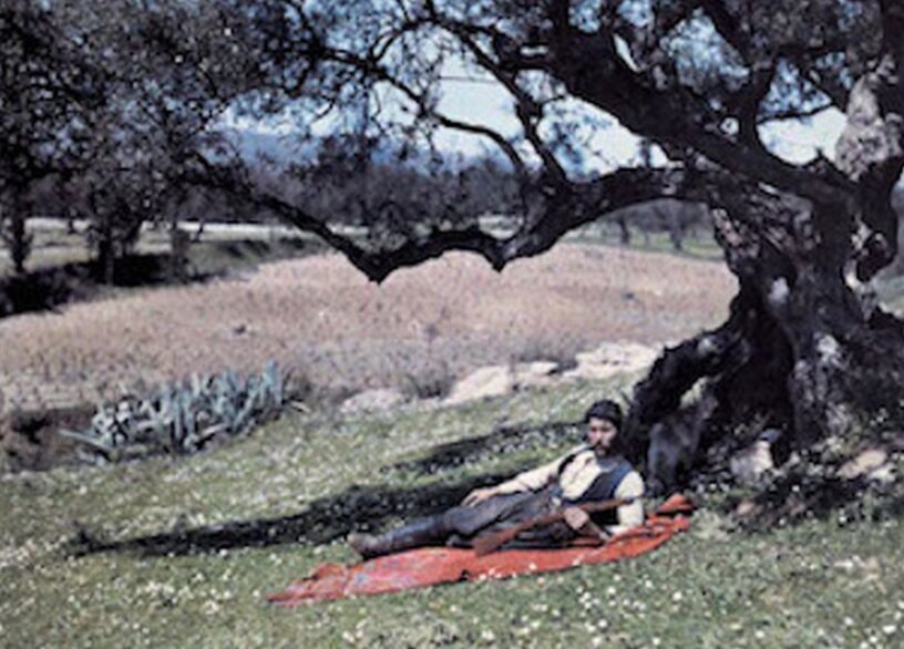   Hunter resting under an olive tree, Crete  