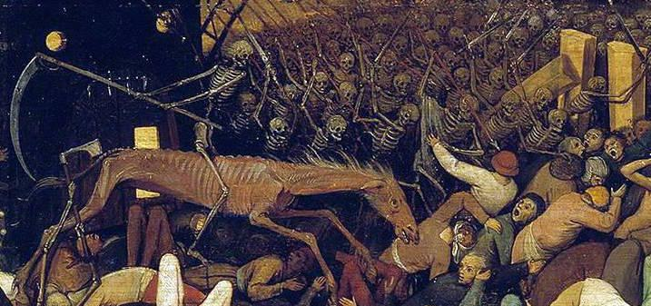 Plague makes war on humanity in this detail from Bosch's Apocalypse (late 15th century AD)
