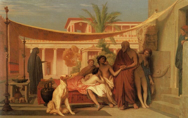 Socrates seeking Alcibiades in the House of Aspasia by Jean-Leon Gerome (1861). Wikiart