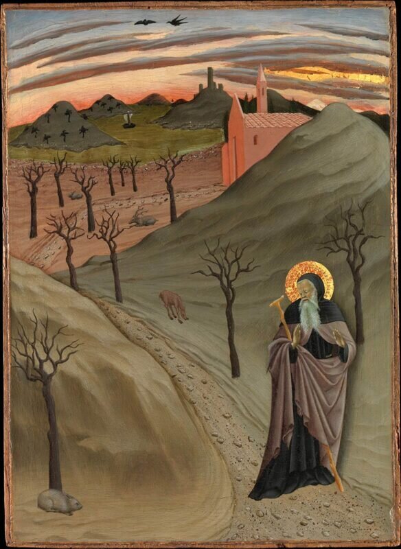 Άγιος Αντώνιος ο ηγούμενος στην έρημο από τον Δάσκαλο Osservanza, 1435, μέσω του Μητροπολιτικού Μουσείου Τέχνης, Νέα Υόρκη