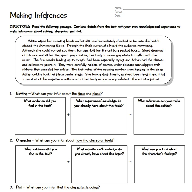 Teach Inferences by using this handout. Use as guided instruction and check for understanding along the way!