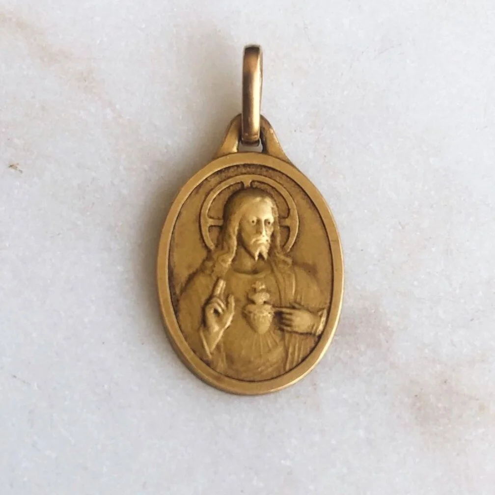 Sacred Heart of Jesus Scapular medal, gold Scapular