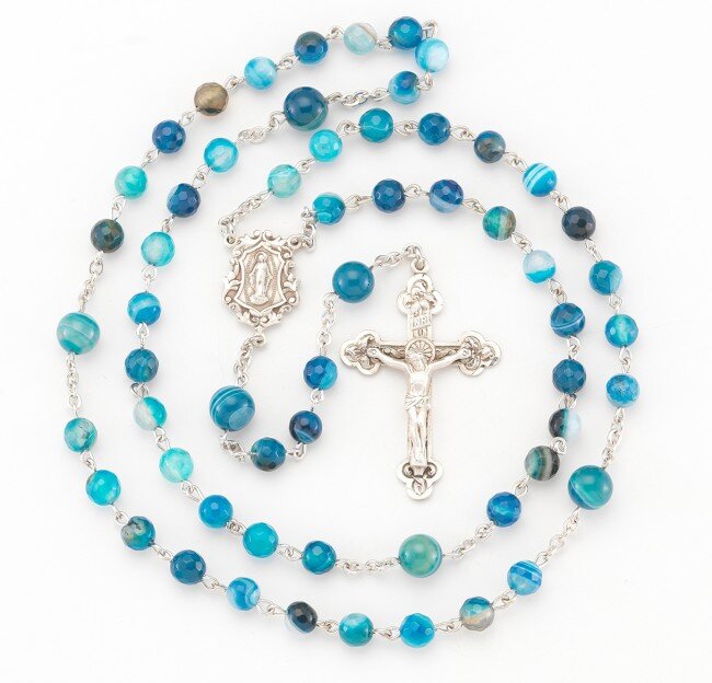 Silver Leaf Agate Beaded Rosary Making Kit
