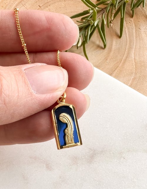 Polished Brass Miraculous Medal with Enamel — Unique Catholic Jewelry -  Telos Art