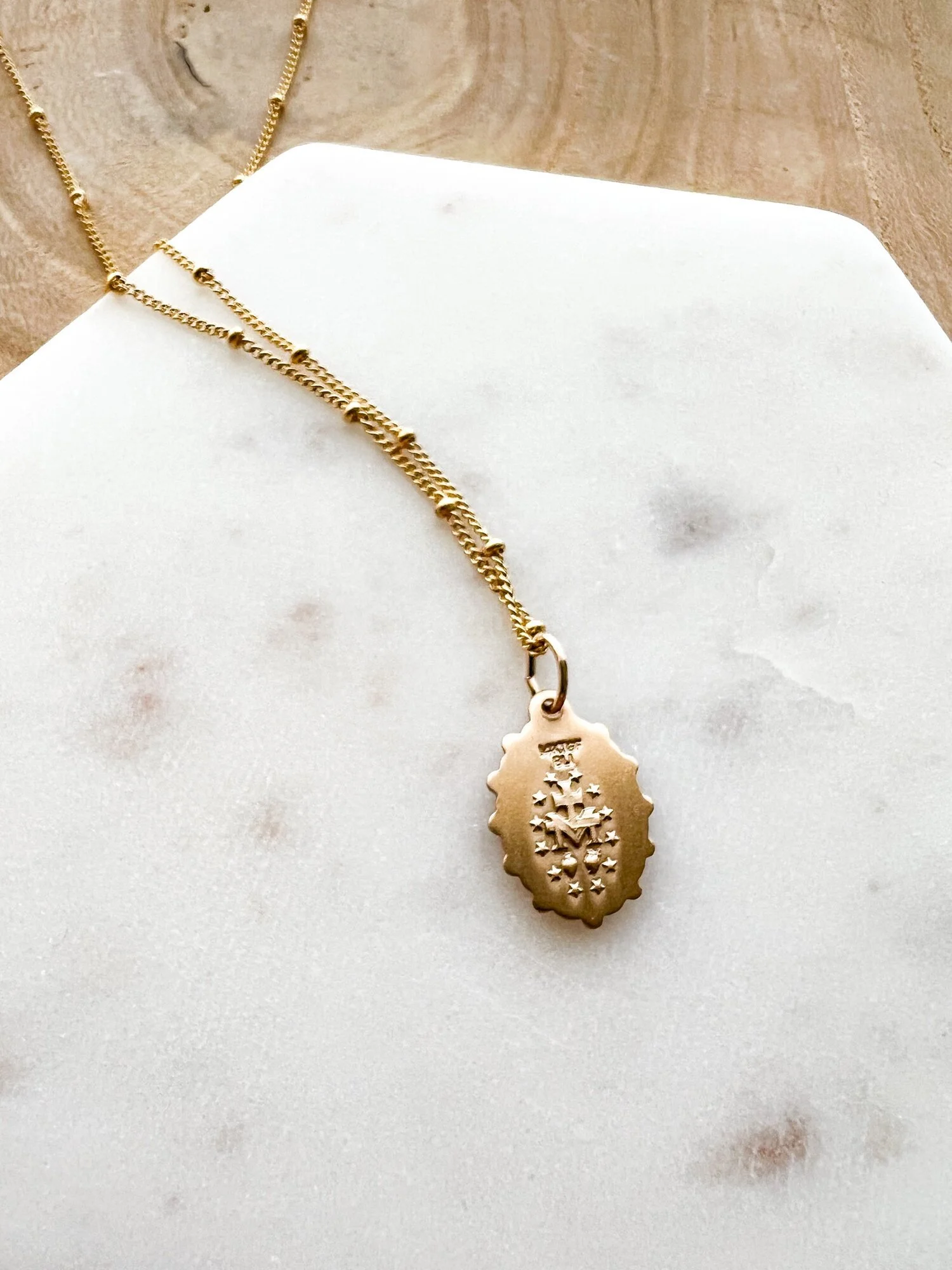 Miraculous Medal Scalloped Round Pendant - Available In 10K/14K Yellow/White Gold Or Sterling Silver, 17mm-24mm Sizes - View #6