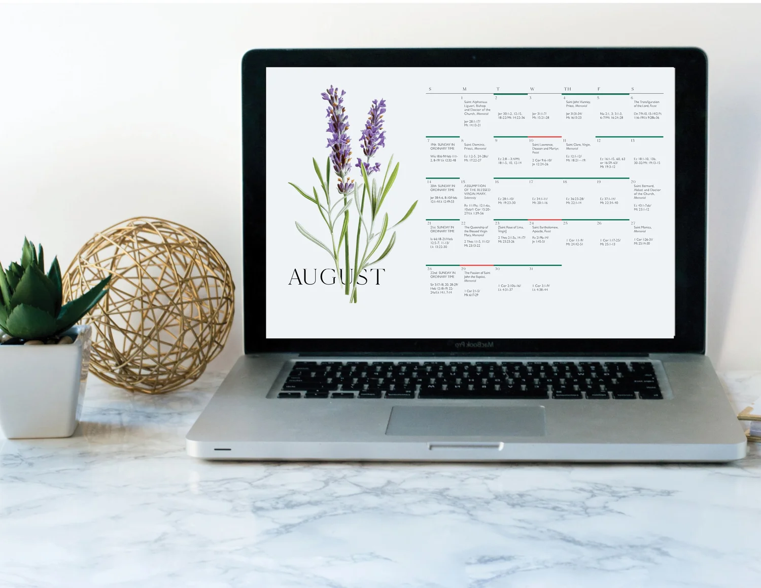 August Liturgical Calendar — Unique Catholic Jewelry Telos Art