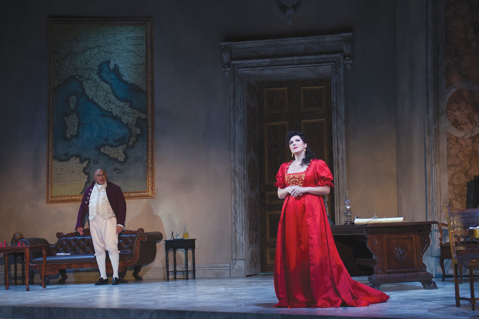  Puccini’s  Tosca  closed the 2016 season in a beautiful new production with sets and costumes designed by Robert Perdziola. Performances were at the Aronoff as Music Hall was undergoing renovation. Evelina Dobraceva was Tosca with Gordon Hawkins as 