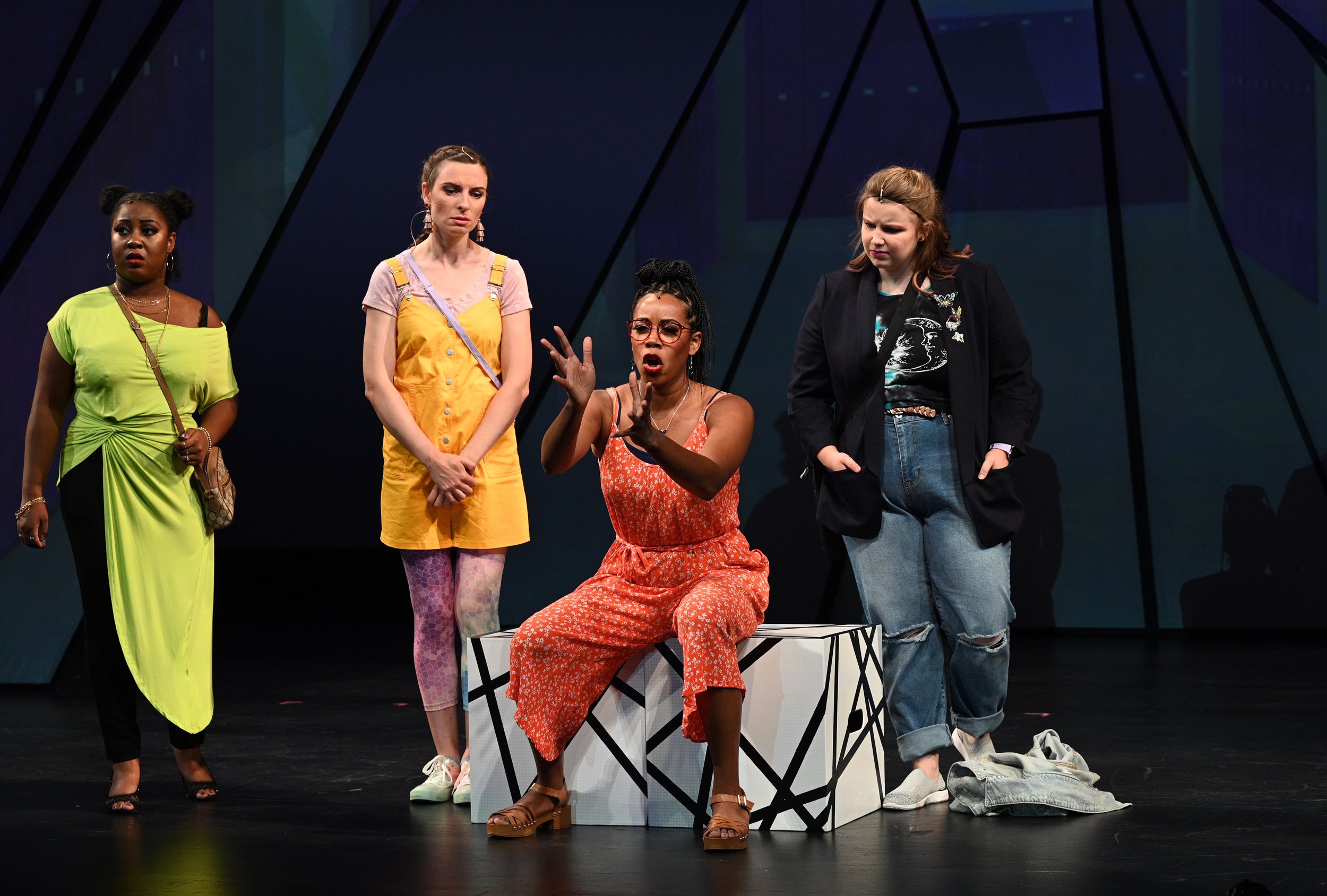  Nyomi (Victoria Ellington), Vesta (Lauren McAllister),  Morgan (Alicia Russell Tagert), and Rumer (Megan Graves). Photo by Philip Groshong. 