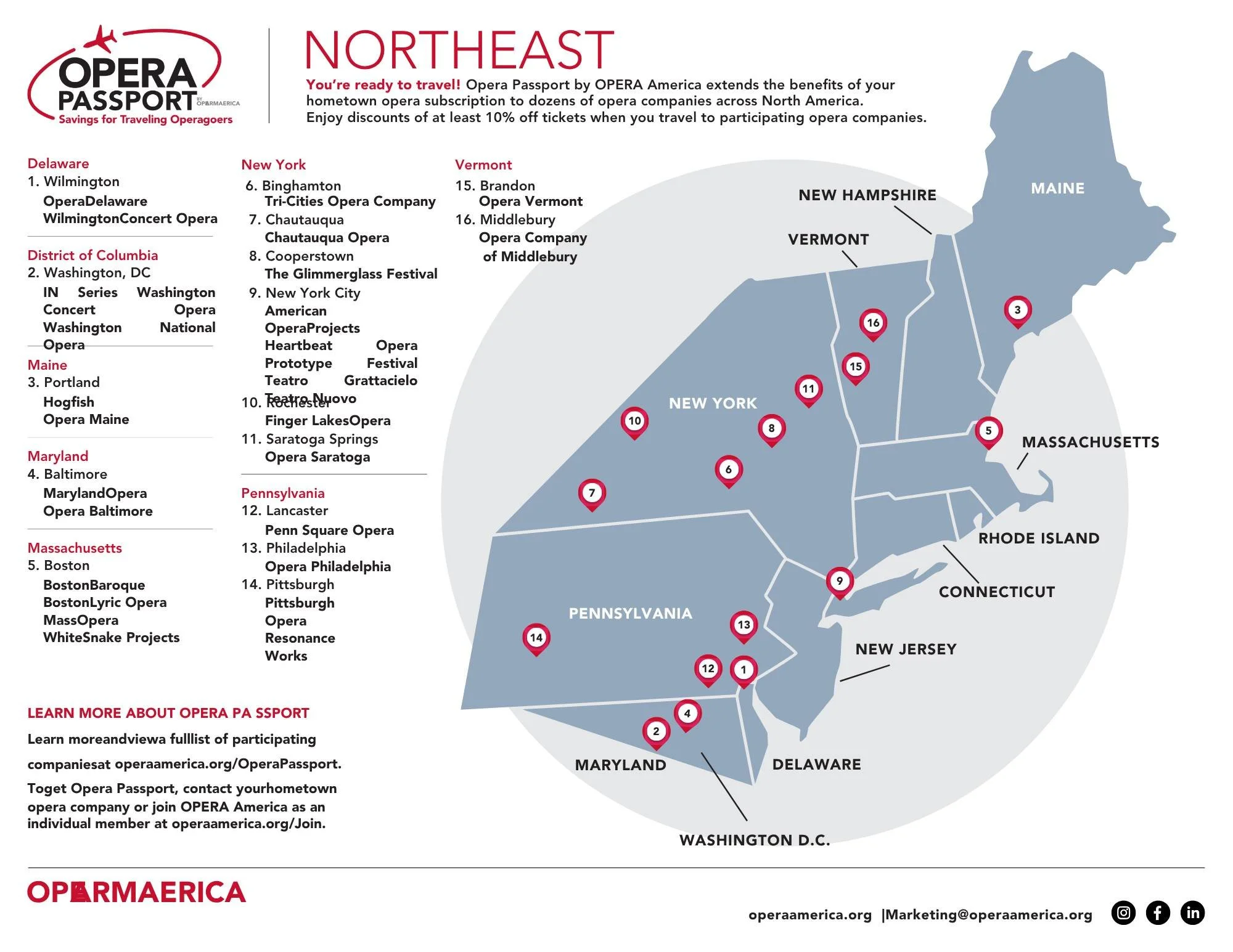 Planning a getaway? Make opera part of your travels and enjoy discount tickets at almost 100 opera companies across the U.S. and Canada with Opera America's OPERA PASSPORT. Best of all, it&rsquo;s a FREE benefit for Cincinnati Opera subscribers and/o