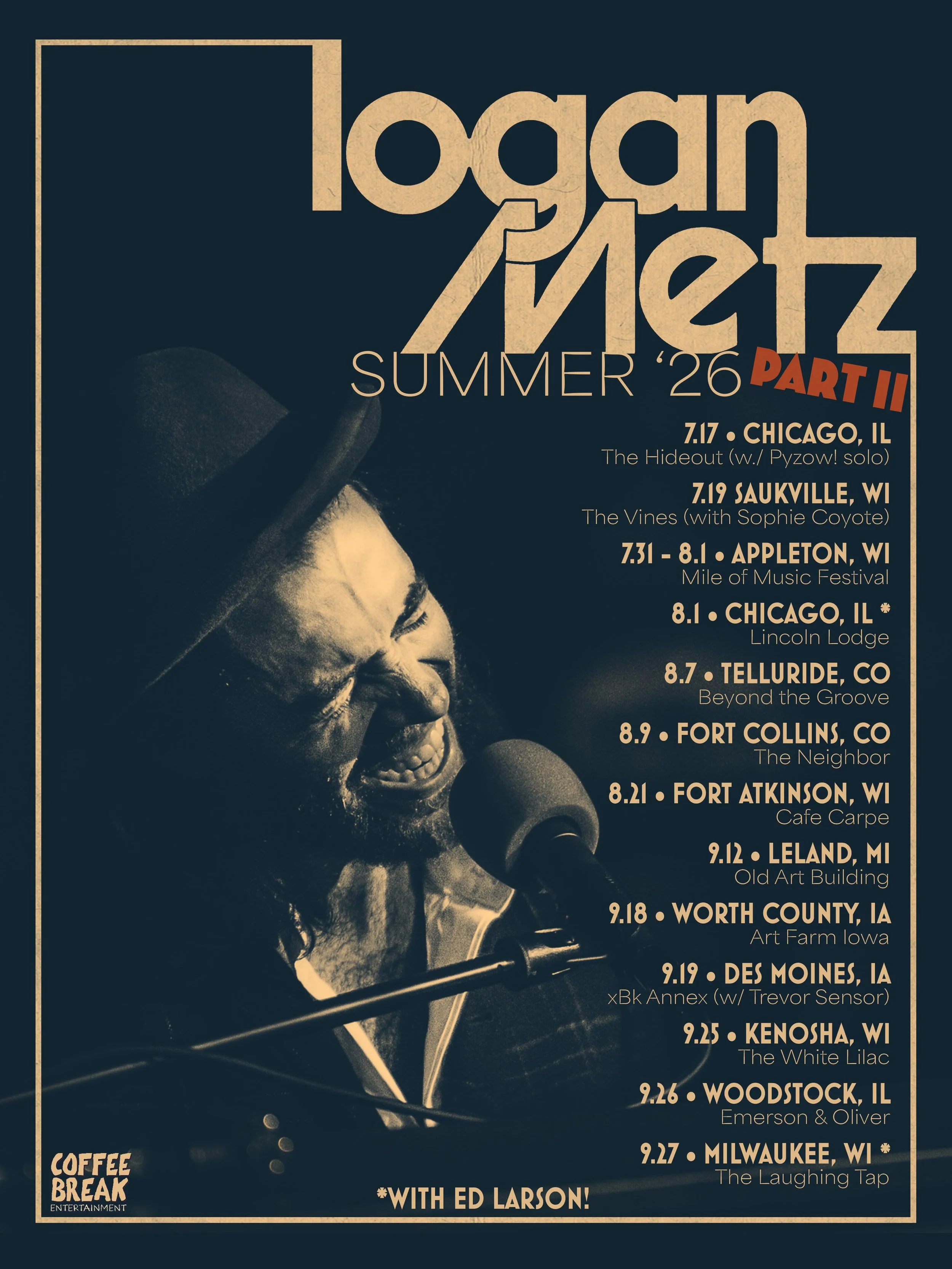 Tour update! Got some new shows with some very cool acts coming up.  Come on out and see me.  More to come!

7/17 &ndash; Chicago, IL - The Hideout w/ @pyzow 

7/19 - Sauk City, WI - The Vines w/ @sophiecoyotemusic 

7/31-8/1 - Appleton, WI - @mileof
