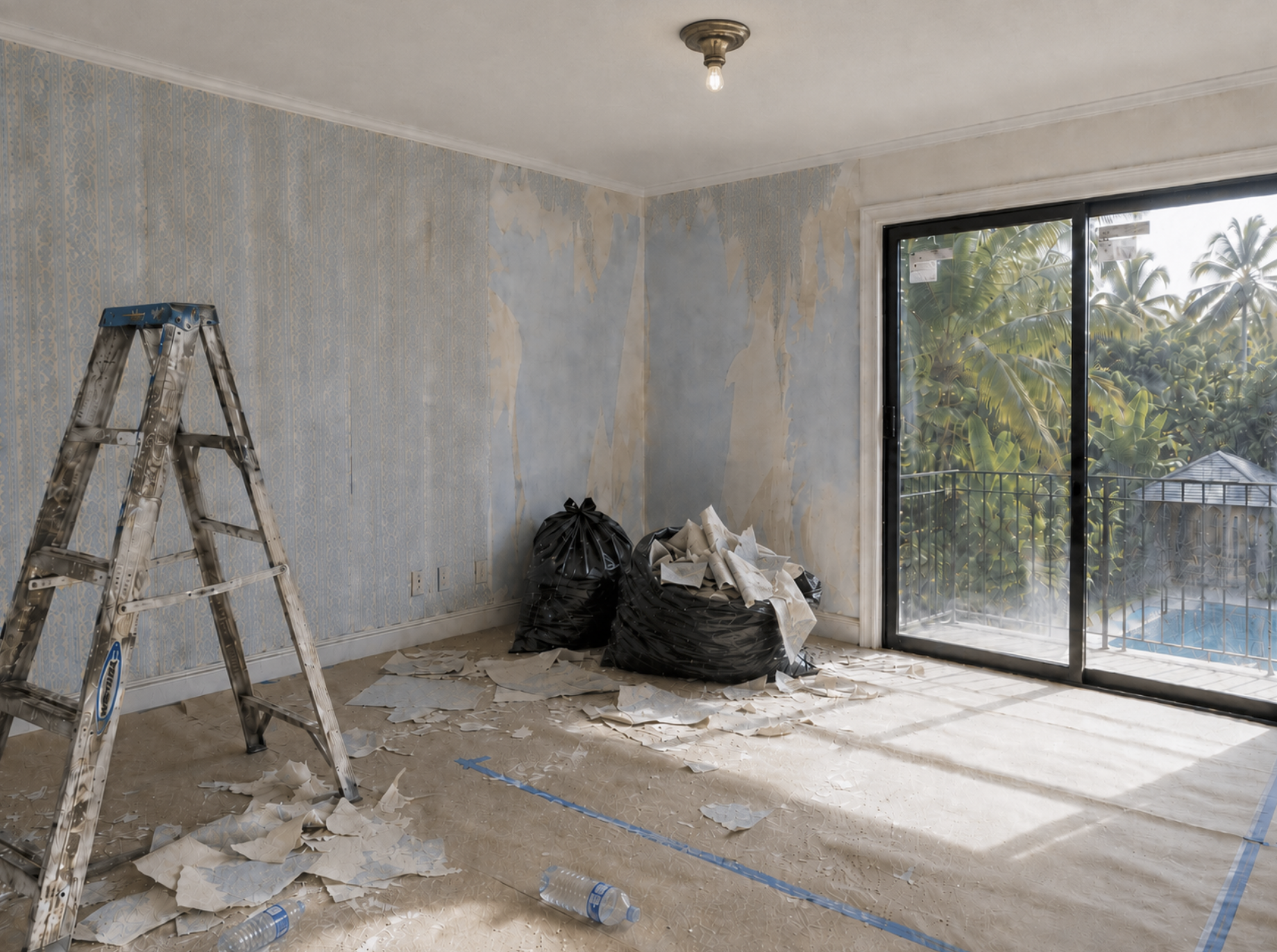 Unfinished primary suite during a Coral Gables luxury home remodel