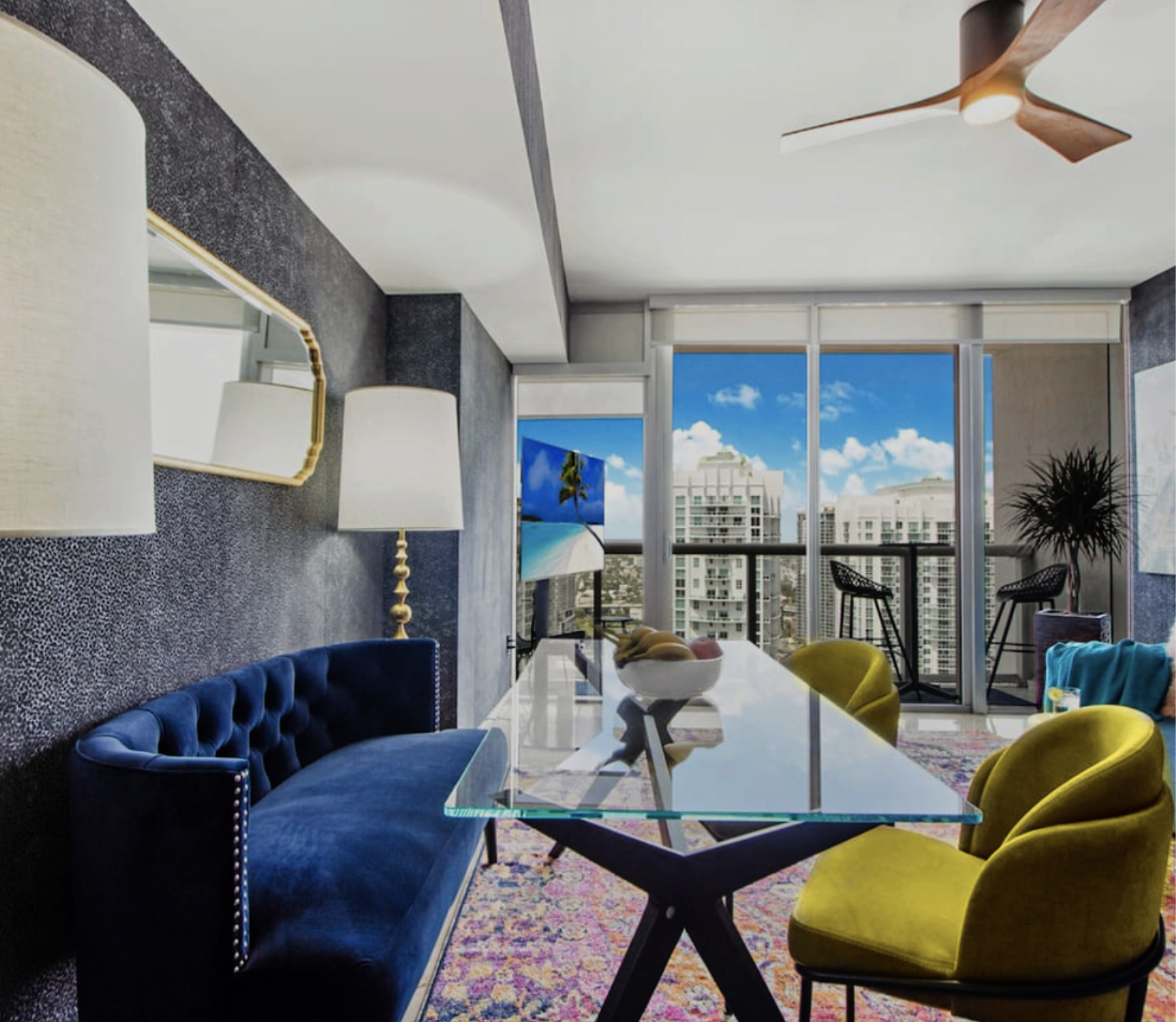 Dining area interior design at Icon Brickell Miami themed Airbnb