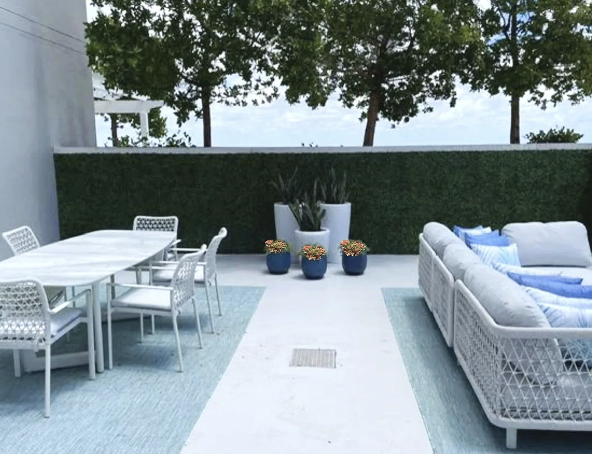 Coral Gables senior living penthouse interior design with contemporary panoramic rooftop terrace