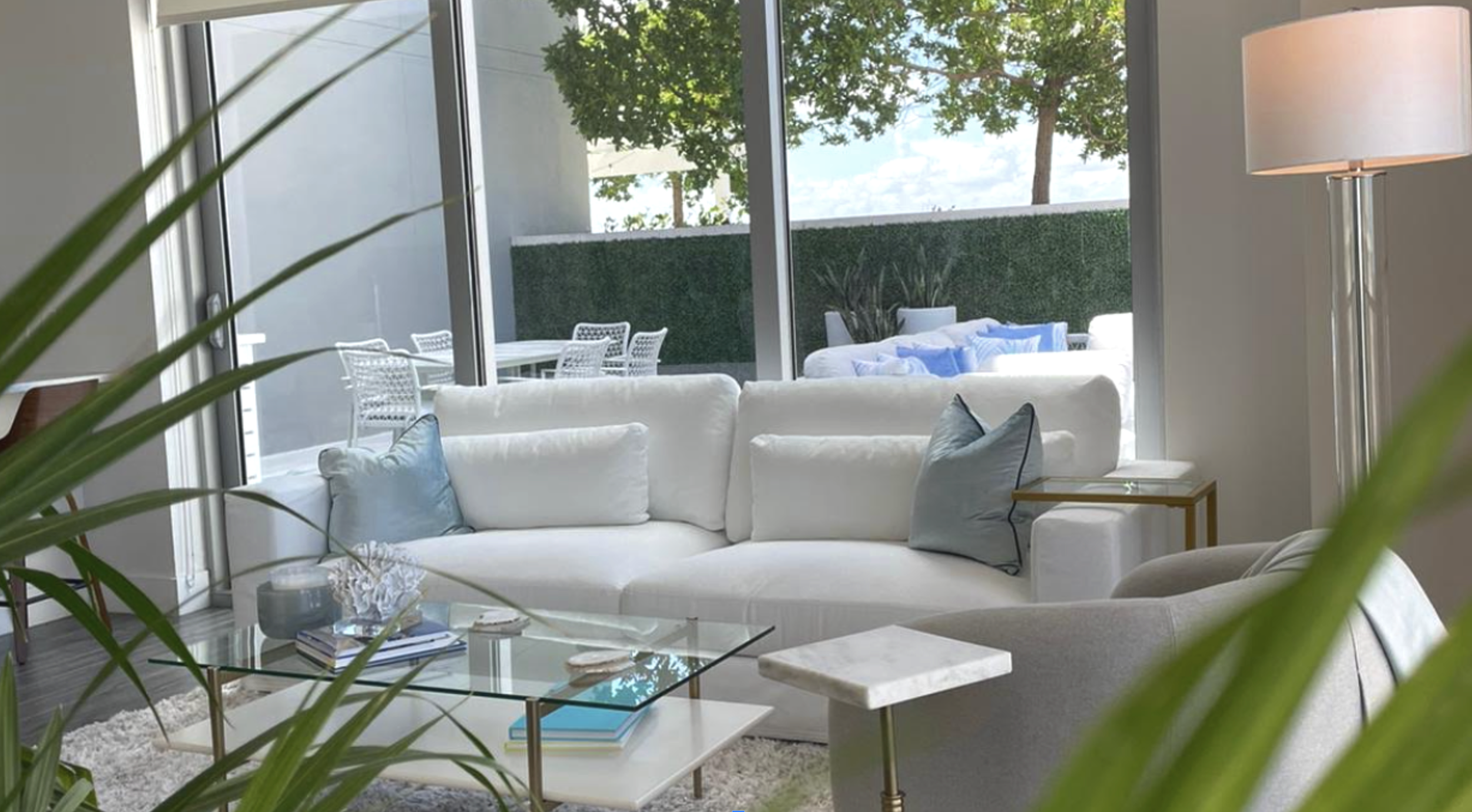 Coral Gables senior living penthouse interior design with contemporary furnishings and panoramic rooftop terrace