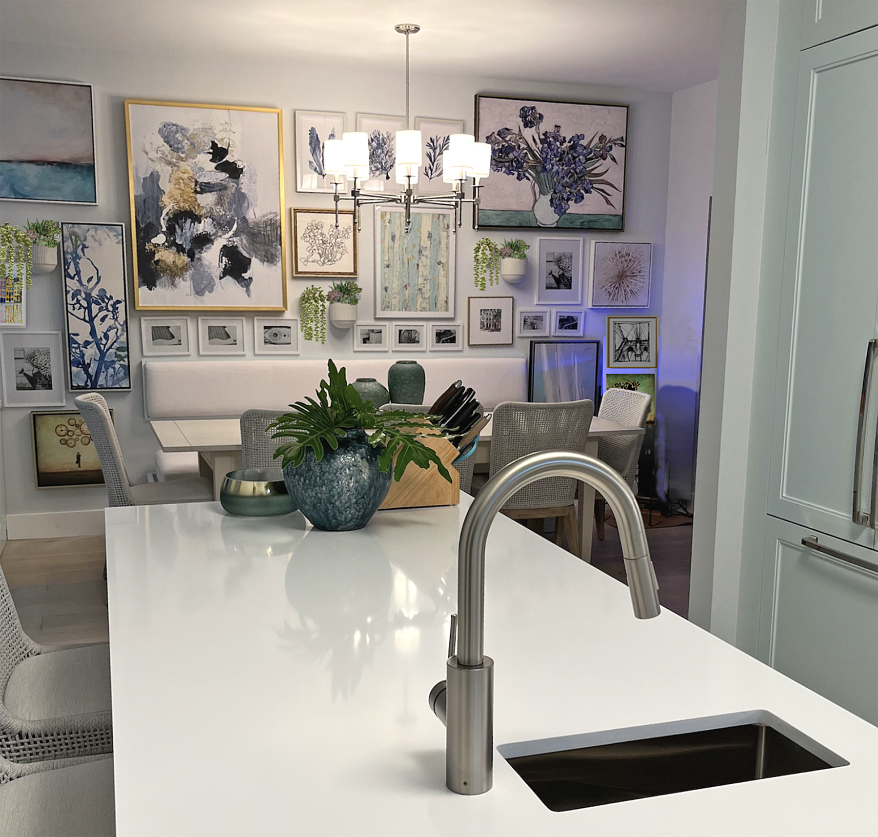 Open floor plan kitchen and conversational dining area redesign in a historic Miami Beach bungalow with Key West inspired interior design by Exclusively To Design