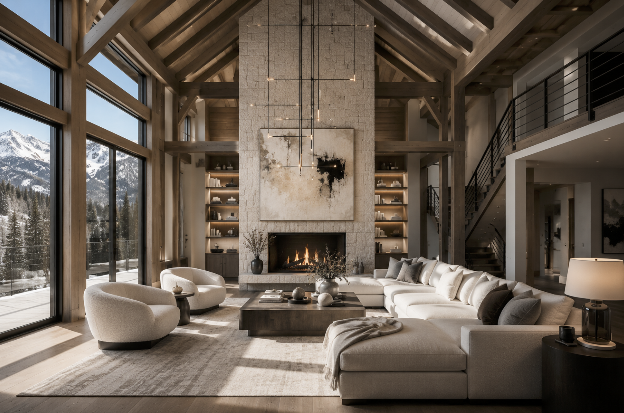 Remote principal-led interior design and custom architectural wood millwork for an elite mountain estate in Salt Lake City, Utah.⁠