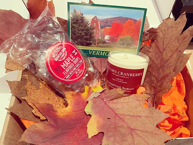 Have to share this. 🍁
One of my most amazing customers is sending this package to someone who is ill &amp; cant make it to the East End to see the Fall foliage this year. So touched that our Autumn Cranberry Candle is included along with all the col