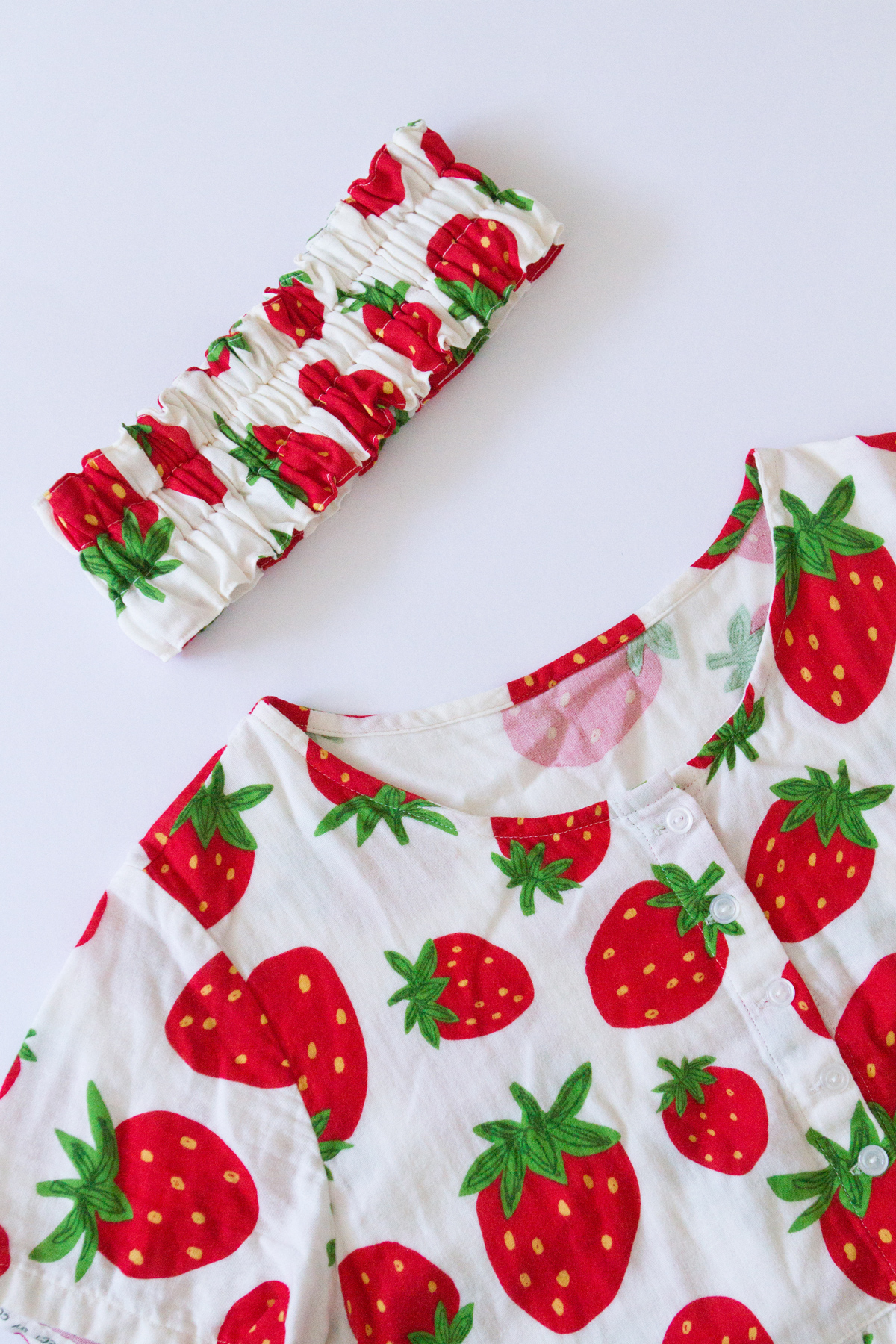 Strawberry print PJs I made before. I used the same pattern as this one.
