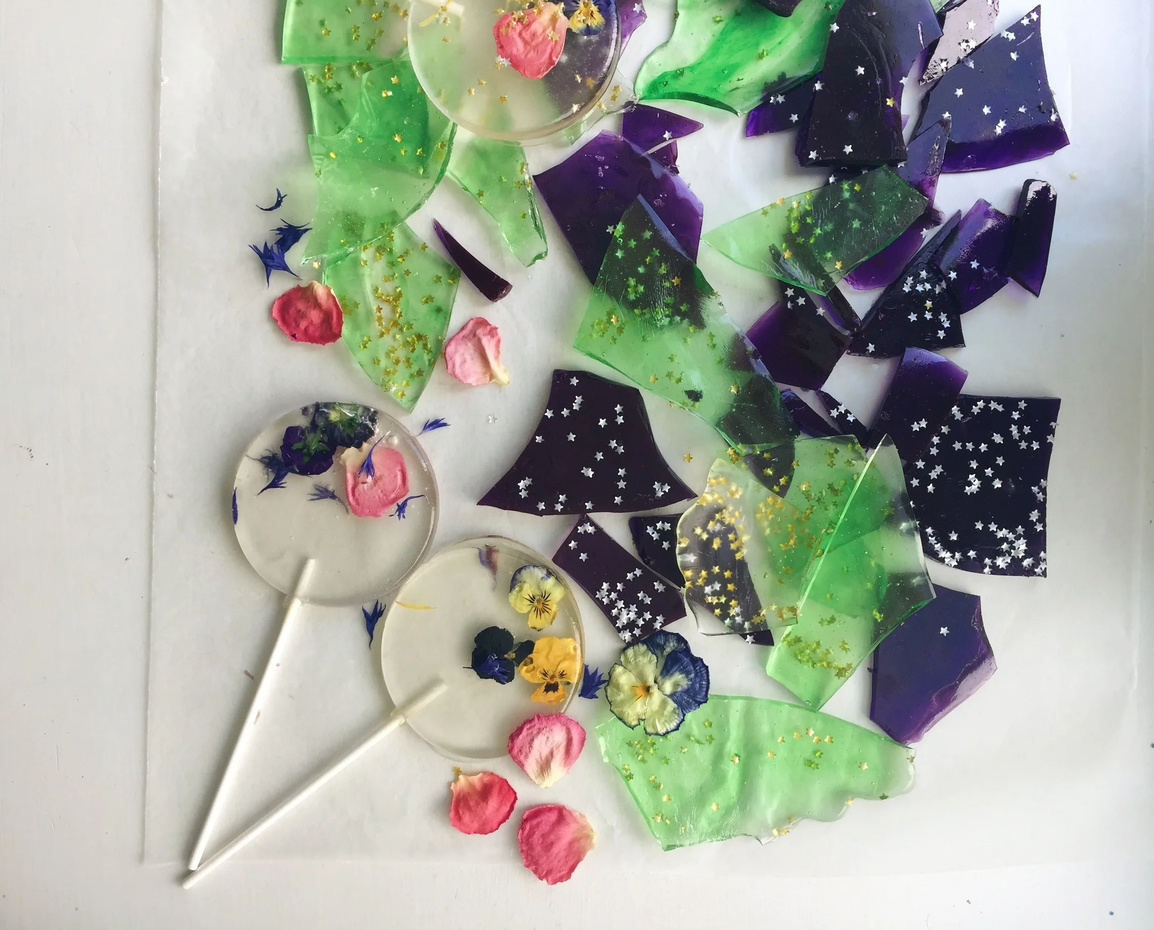  glass candy- sparkles and edible flowers 