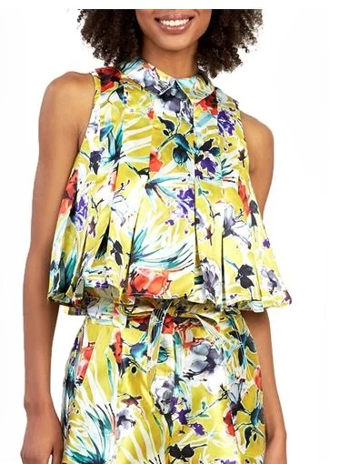  Flower printing sleeveless wide top