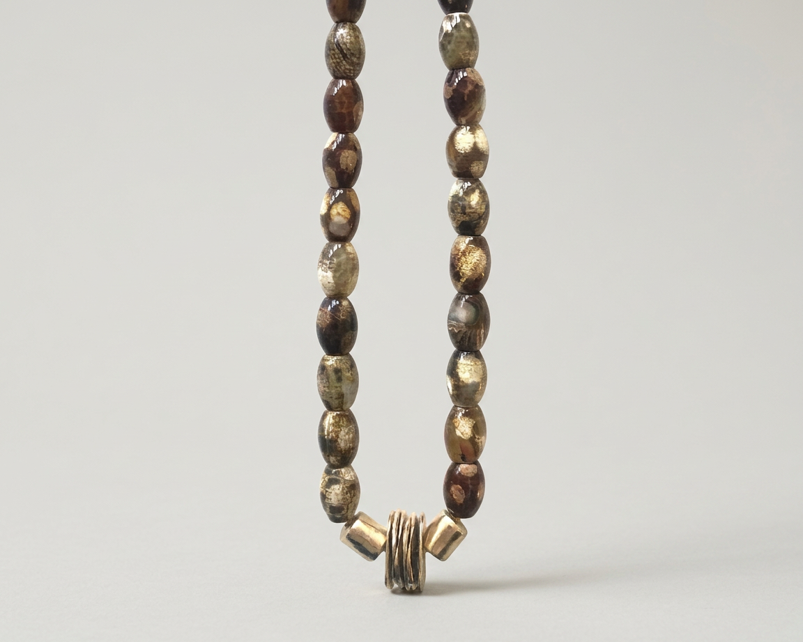 COLLANA - TURTLE FIRE AGATE + BRASS BEADS