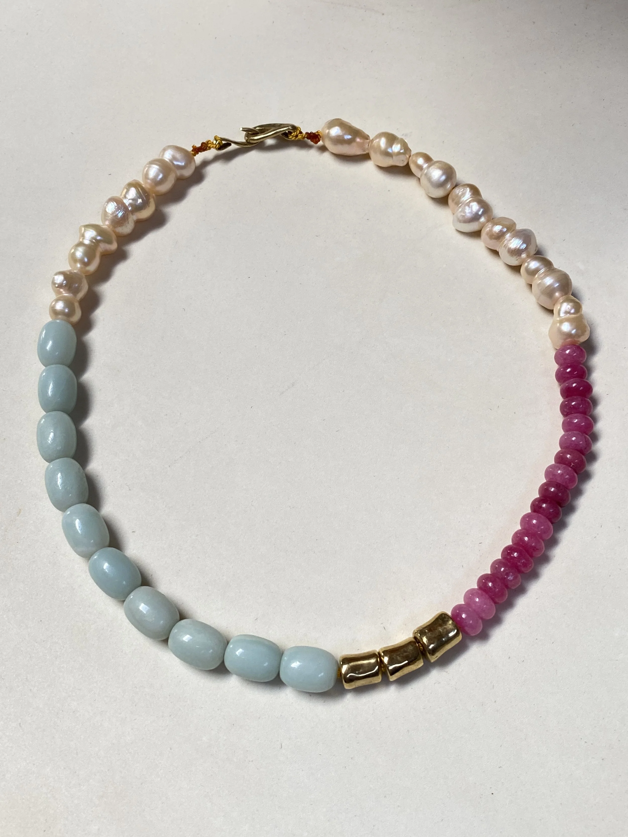 COLLANA MIX- FW POTATO PEARLS+AMAZONITE+CHERRY RED JADE+YBR