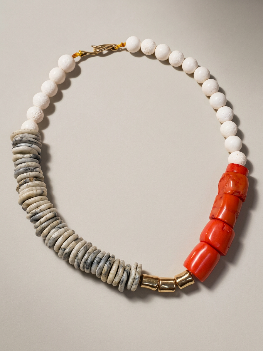 COLLANA MIX- WHITE MAGNESITE/WHITE LAVA/ORANGE CORAL+YBR