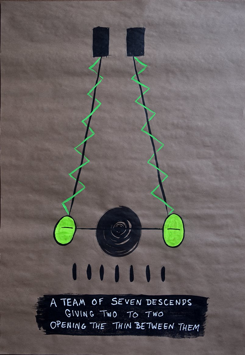 Opening the Thin (2 & 7) Ink and Fluorescent Gouache on Kraft Paper (24 x 36
inches)