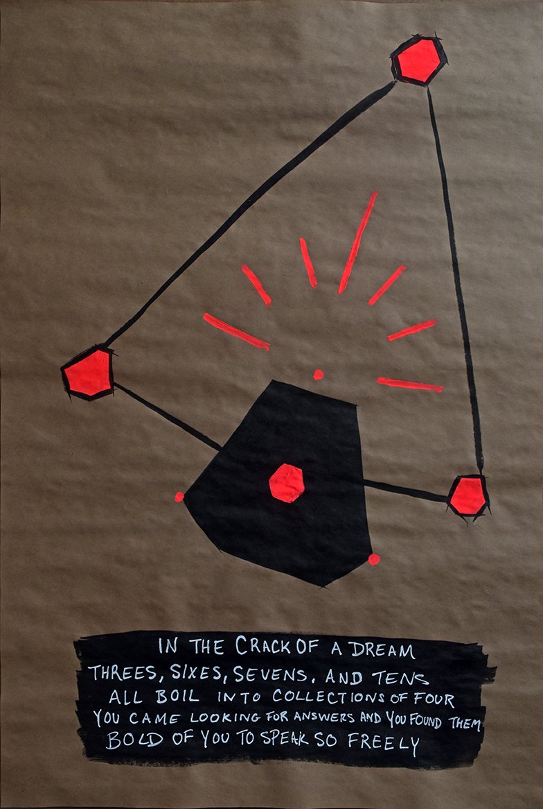 In The Crack of a Dream (3, 6, 7 & 10) Ink and Fluorescent Gouache on Kraft
Paper (24 x 36 inches)