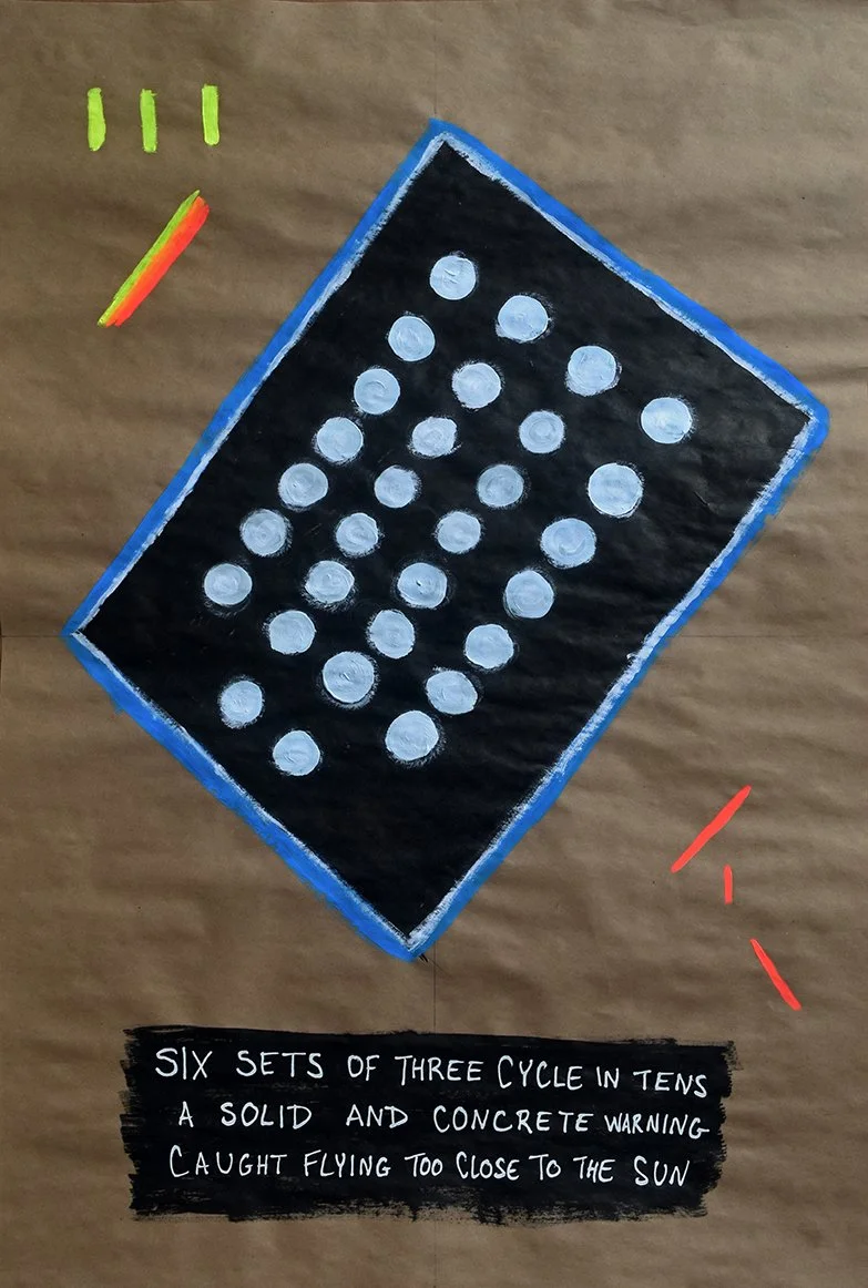 A Solid and Concrete Warning (3, 6 & 10) Ink and Fluorescent Gouache on
Kraft Paper (24 x 36 inches)