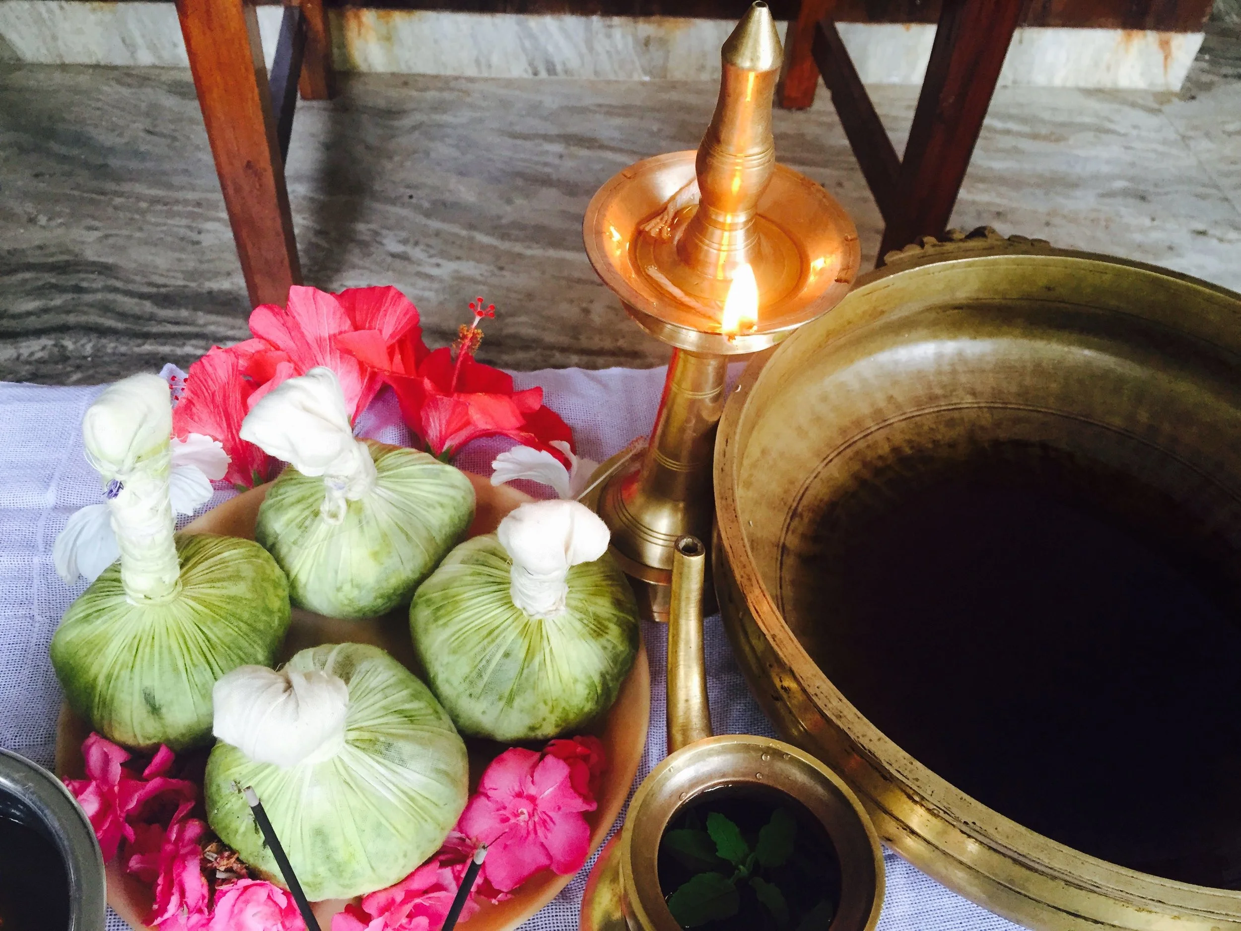 preprepared poutice bags and hot oil aligned to my dosha imbalances