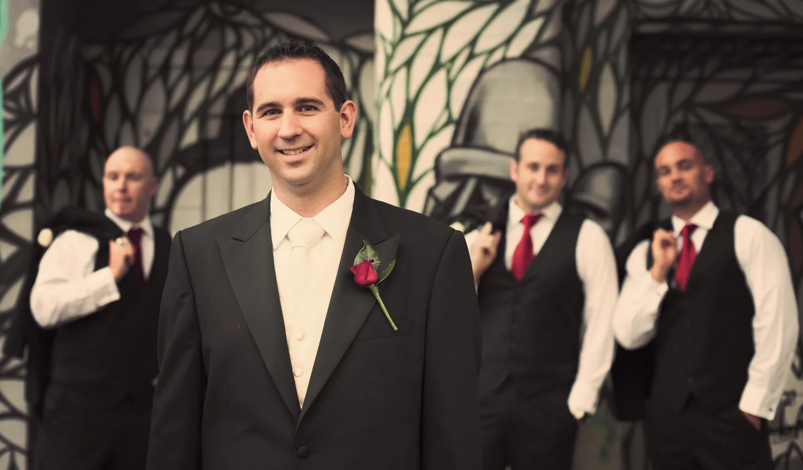 Casual Pose of the Groomsmen in front of Graffiti Wall, Northbridge.