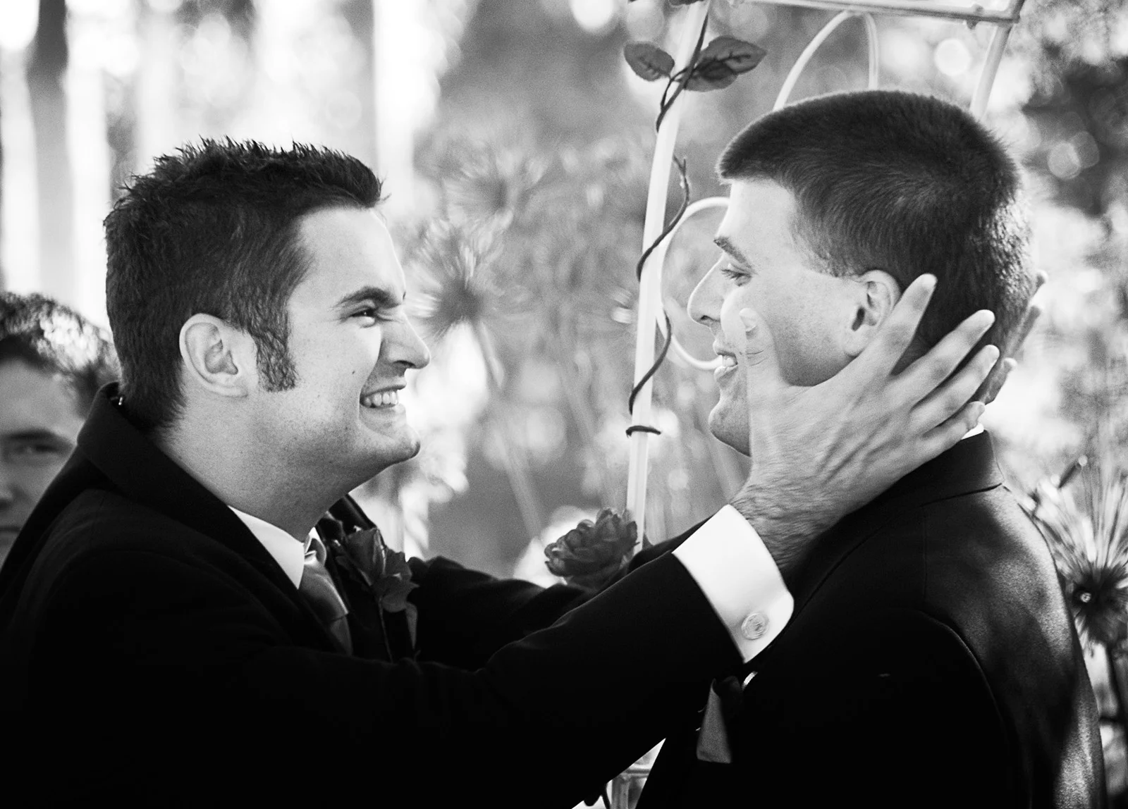 Best Man congratulating Groom with a big hug. Peel Manor House, Karnup
