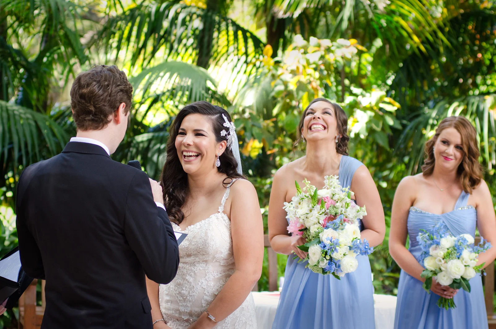 Bridal Party laughs as Groom stuffs up wedding vows during ceremony. UWA, Nedlands