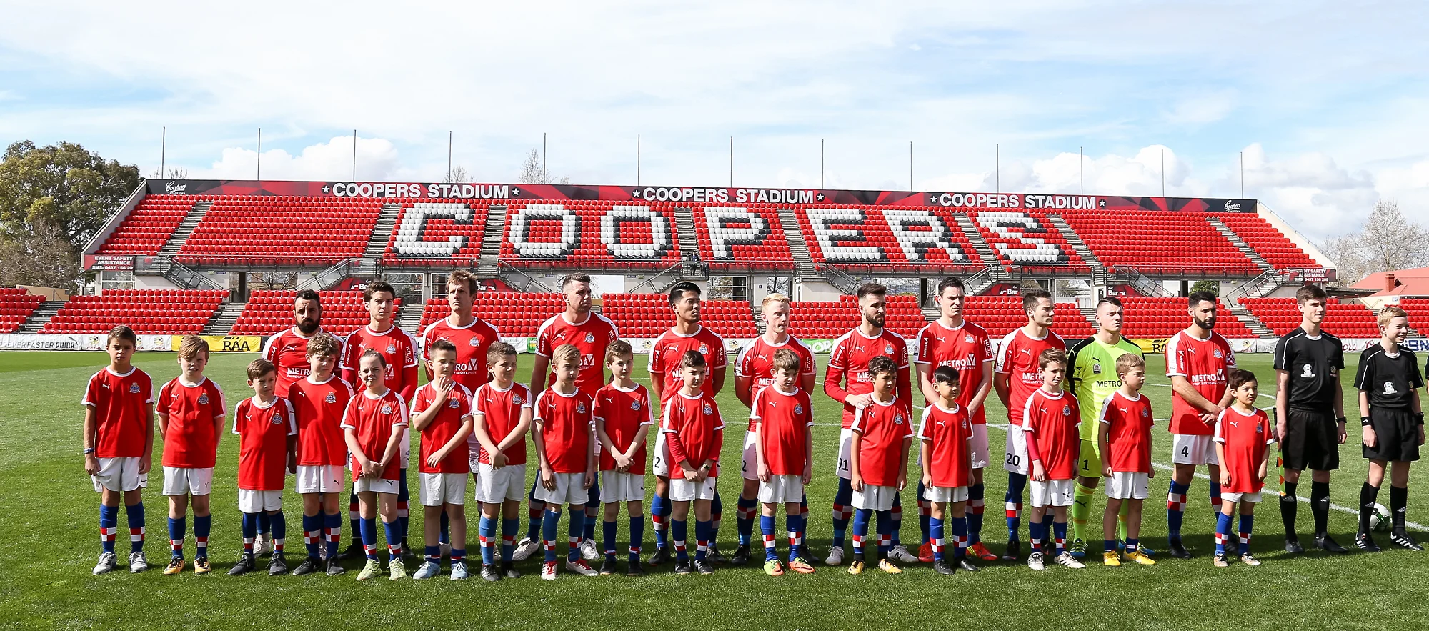 Adelaide Croatia Juniors with the Seniors squad at Coopers Stadium - NPL SA State League 1 Grand Final 2018 - Champions!