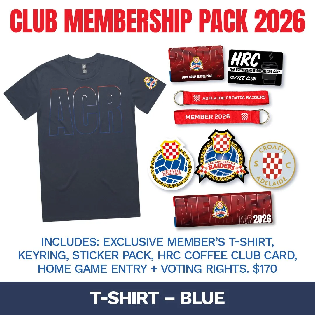 Adelaide Croatia Raiders Club Membership Pack 2026 with T-Shirt blue colour.