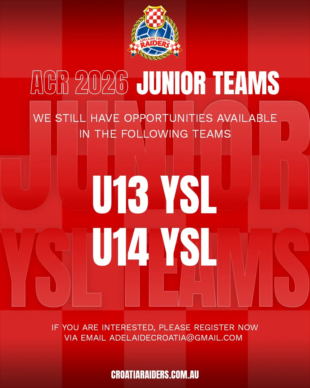 Adelaide Croatia Raiders Junior Boys U13 YSL and U14 YSL Teams Season 2026