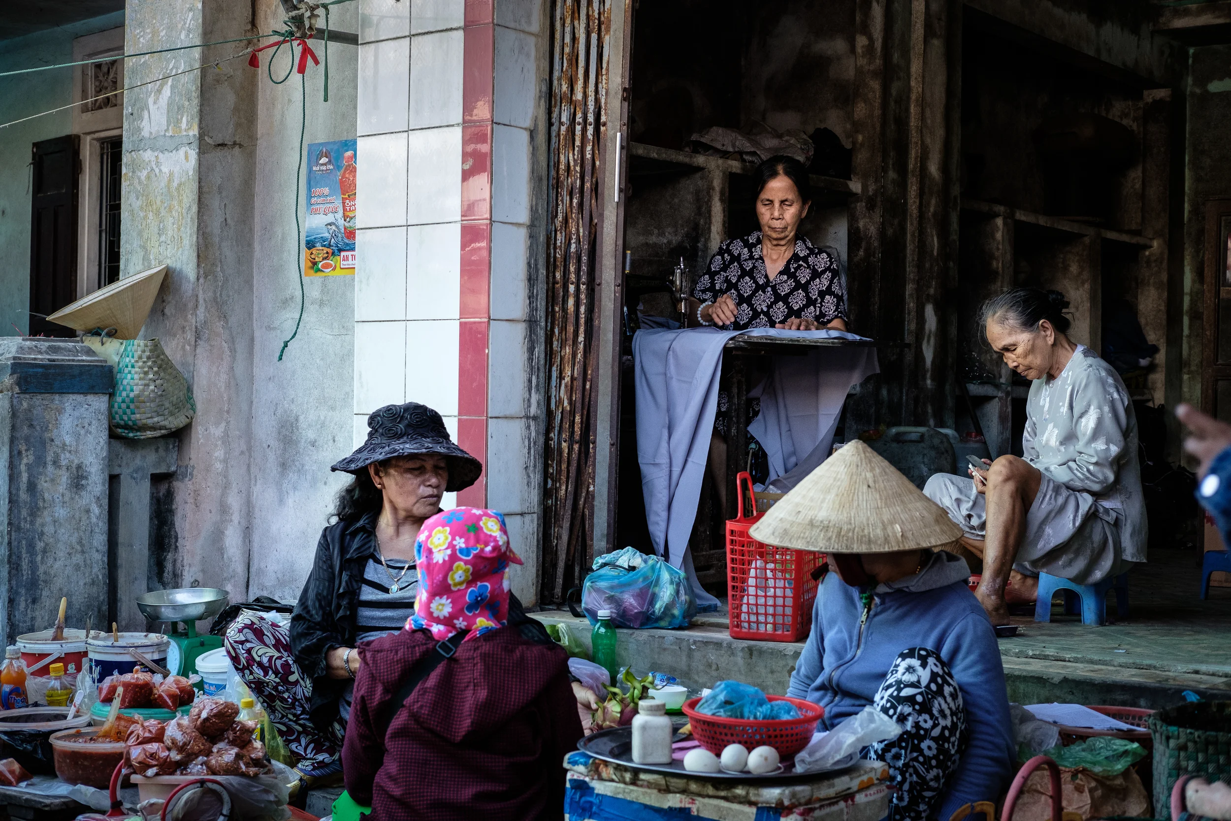 The markets are where most people get their clothes and food, rather than in shops.