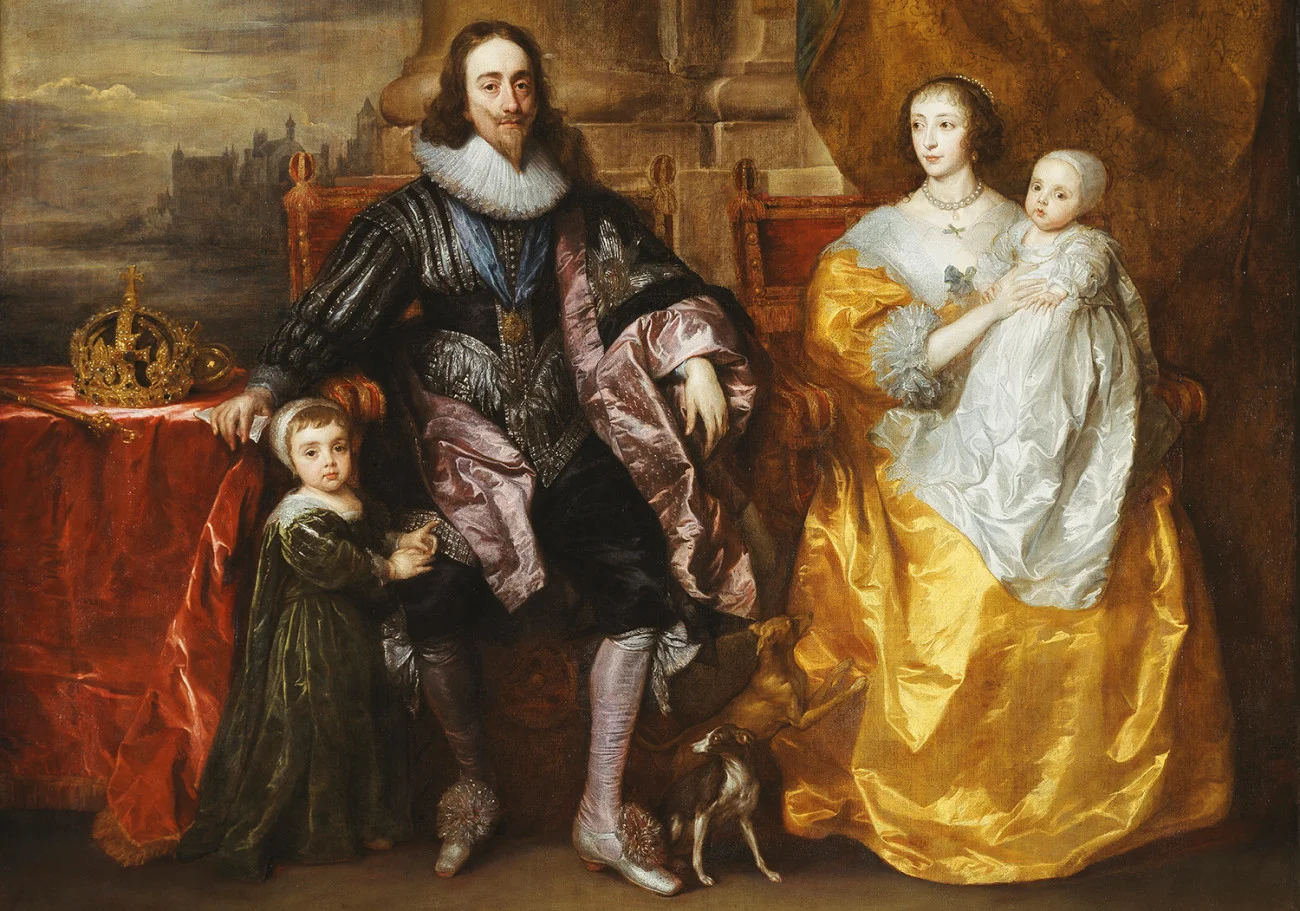Sir Anthony van Dyck, Charles I and Henrietta Maria with their two eldest children, Prince Charles and Princess Mary (detail) , 1631-32, 303.8 x 256.5 cm, oil on canvas. Royal Collection Trust/© Her Majesty Queen Elizabeth II 2017. Image Source: royalacademy.org.uk