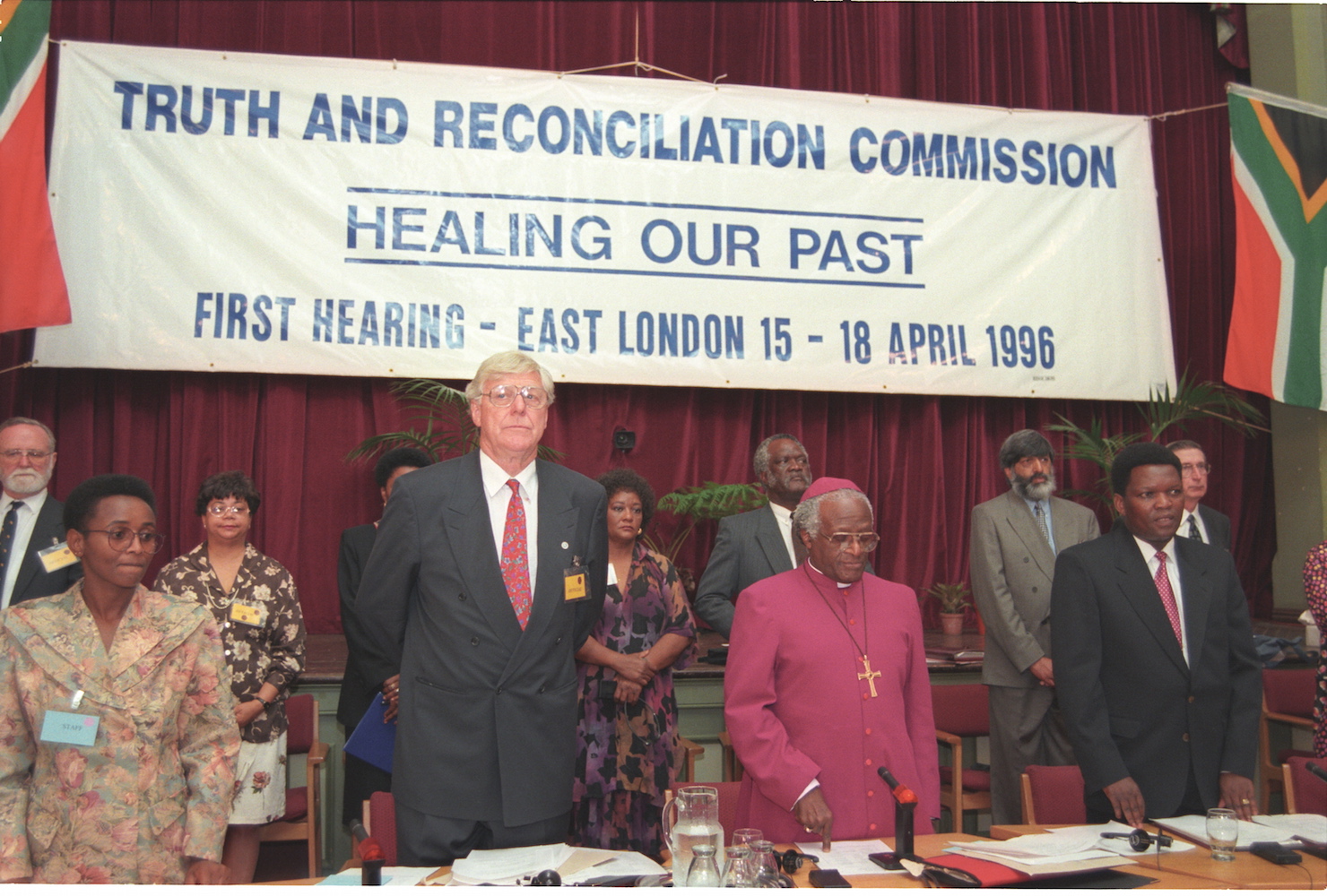 EAST LONDON, SOUTH AFRICA - 1996: Archbishop Desmond Tutu, Chairman of the Truth and Reconciliation Commission at the first TRC hearing in East London.(Photo by Oryx Media Archive/Gallo Images/Getty Images)